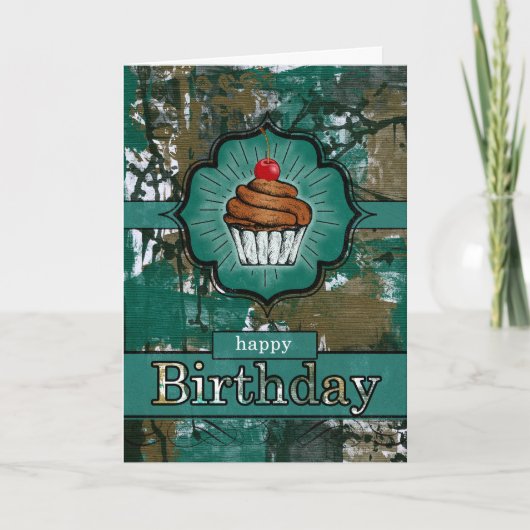 Carte Graffiti urbain turquoise et Brown Cupcake Anniver (Devant)