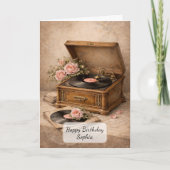 Carte Gramophone Vintage avec Roses (Devant)