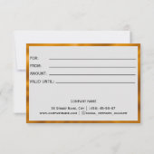 Carte Grand chèque cadeau en feuille métallique dorée (Dos)