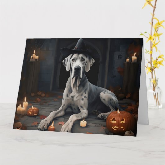 Carte Grand Dane Citrouille Halloween flip d'effroi (Fleur jaune)