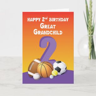 Carte Grand-Enfant, Fille 2e Anniversaire Sports Balls
