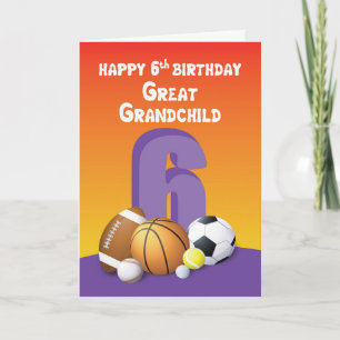 Carte Grand-Enfant, Fille 6e Anniversaire Balles de spor