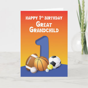 Carte Grand-Enfant, Garçon 1er Anniversaire Sports Balls
