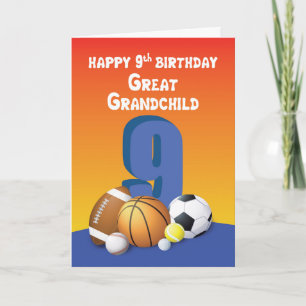 Carte Grand-Enfant, Garçon 9e Anniversaire Sports Balls