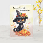 Carte Grand-enfants Sweet Halloween Chat (Fleur jaune)