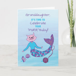 Carte Grand-fille Anniversaire Purrmaid avec Parties sci