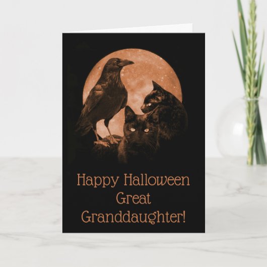 Carte Grand-fille Happy Halloween avec des animaux (Devant)
