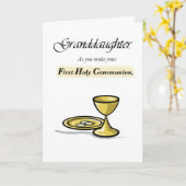 Carte Grand-fille Première communion Chalice or, Paten (Fleur jaune)