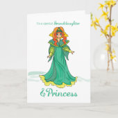 Carte Grand-fille Princesse Anniversaire, Vert (Fleur jaune)