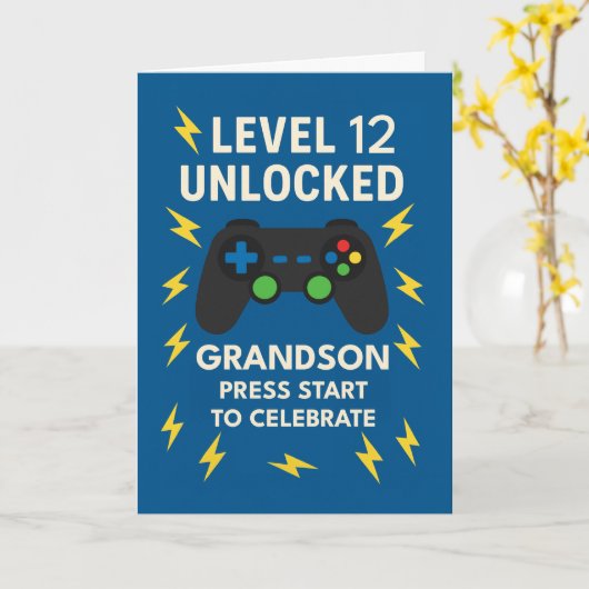 Carte Grand-fils 12e Anniversaire Game Controller Age 12 (Fleur jaune)