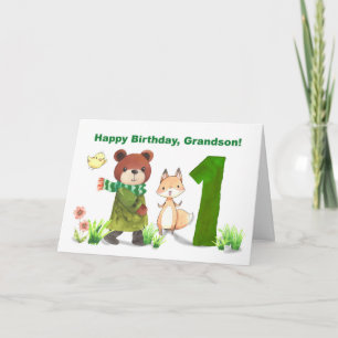 Carte Grand-fils 1er anniversaire de l'aquarelle Ours et