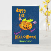 Carte Grand-fils 1er Halloween heureux Citrouille (Fleur jaune)