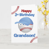 Carte Grand-fils 3e anniversaire Funny Baseball Face (Fleur jaune)