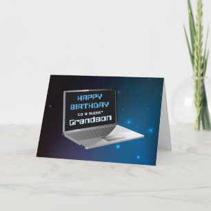 Carte Grand-fils Anniversaire avec ordinateur