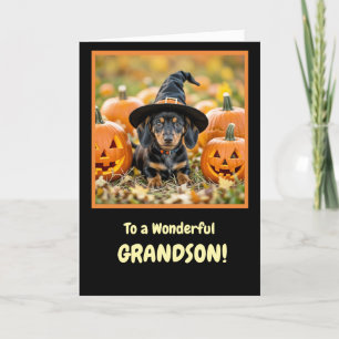 Carte Grand-fils Halloween heureux avec un mignon Dachsh