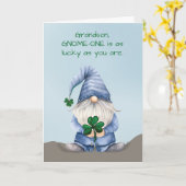 Carte Grand-fils Jour de la Saint Patrick Gnome à Denim (Fleur jaune)