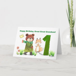 Carte Grand Grand grand-fils 1er anniversaire Ours et re