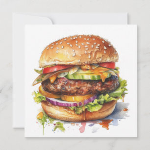 Carte grand hamburger juteux - aquarelle
