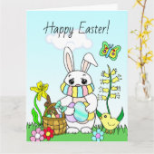 Carte Grand Joyeux Pâques, Lapin de Pâques en Masque Fac (Fleur jaune)