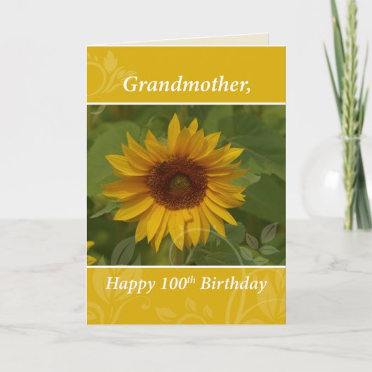Carte Grand-mère 100e année tournesol Joyeux anniversair (Devant)