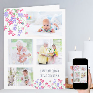 Carte Grand-mère 4 Photo Ditsy Fleurs roses Anniversaire