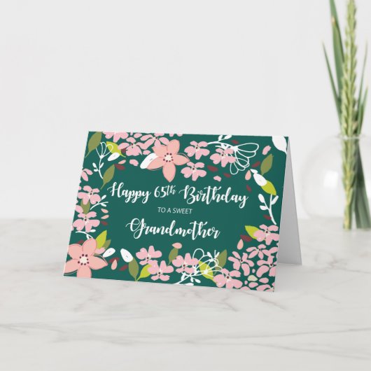 Carte Grand-mère 65e Anniversaire Fleurs Vertes (Devant)