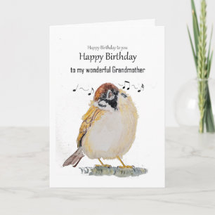 Carte Grand-mère amusante joyeux anniversaire moineau oi