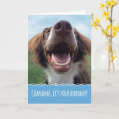 Carte Grand-mère Anniversaire, Joyeux Chien avec grand s (Fleur jaune)