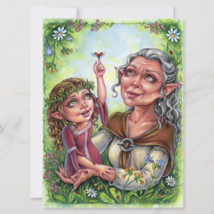 Carte Grand-Mère Avec Petite-Fille Art Card Elfes