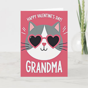 Carte Grand-mère Chat Lunettes de cœur