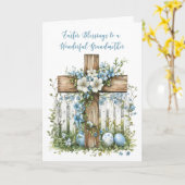 Carte Grand-mère Croix de Pâques Blanc clôture bleu Fleu (Fleur jaune)