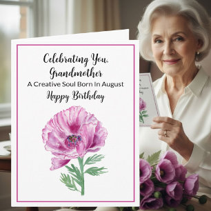 Carte Grand-mère Joyeux Anniversaire d'Août Pavot Pourpr
