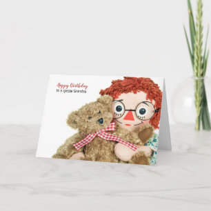 Carte grand-mère poupée de chiffon d'anniversaire avec p