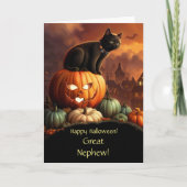 Carte Grand Nephew Happy Halloween avec Citrouille souri (Devant)