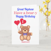 Carte Grand neveu 1er anniversaire d'ours (Fleur jaune)