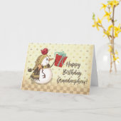 Carte Grand neveu Birthday Bird on Snowman Présente (Fleur jaune)