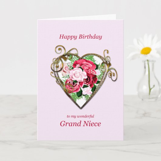 Carte Grand Niece Anniversaire Antique Peint Rose (Petite plante)