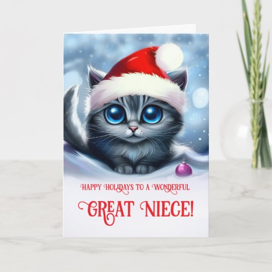 Carte Grand Noël nièce vacances avec chat mignon (Devant)