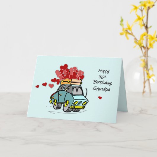 Carte Grand-père 96e Birthday Car Load of Hearts (Fleur jaune)
