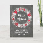 Carte Grand-père Russe Chalkboard Joyeux Noël<br><div class="desc">Joyeux Noël pour la carte grand-père avec motif rustique de tableau noir de campagne et couronne enneigée avec poinsettias.</div>