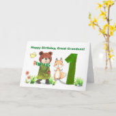 Carte Grand-petit-fils 1er anniversaire Ours et Fox Gran (Fleur jaune)