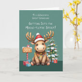 Carte Grand Petit-fils adorable Amusant Moose Noël (Fleur jaune)