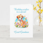 Carte Grand-petit-fils Anniversaire Chien chiot (Fleur jaune)