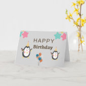 Carte Grand petit-fils Bleu pingouin 1er anniversaire (Fleur jaune)