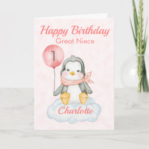 Carte Grand Pingouin de Nièce Joyeux Premier Anniversair