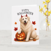 Carte Grand Pyrenees Chien Diable d'Halloween (Fleur jaune)