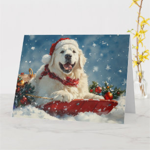 Carte Grand Pyrenees Chien en Luge Laissez Tomber la Nei