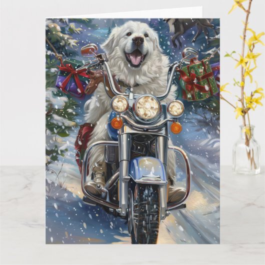 Carte Grand Pyrénées Chien équitation Moto Noël (Fleur jaune)