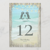 Carte Grand Rustic Beach Penguins Mariage Numéro de tabl (Dos)