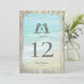 Carte Grand Rustic Beach Penguins Mariage Numéro de tabl (Debout devant)